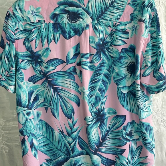 Original Use Tropical Floral Rayon Shirt Pink & Teal Summer Resort Button Up - Picture 12 of 15